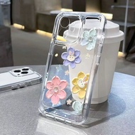 For iPhone 7 8 Plus X XS Max XR 11 12 13 14 pro max 14 Plus Oil painting rabbit flowers Transparent TPU Fine Hole Phone Case