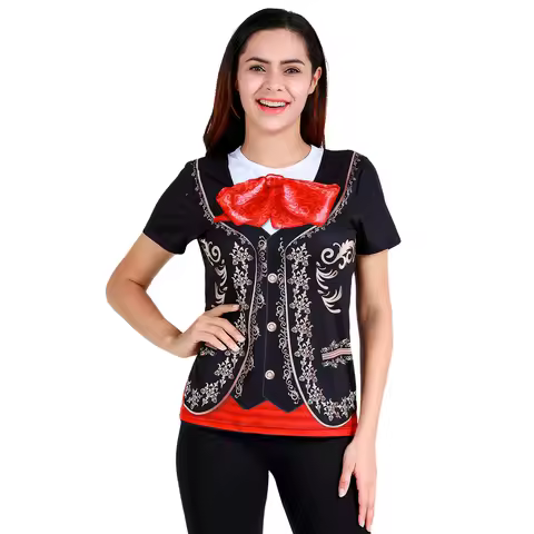 Women Mariachi Costume Mexican Halloween Graphic 3D Print Tops Mexico Fiesta Clothes Carnival Party 