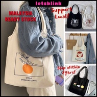 Print Tote Bag Student Canvas Bag Student Sling Bag Women Shoulder Bag Murah Beg Cute Korean Simple Casual LetsBlink