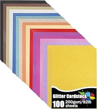 100 Sheets Glitter Cardstock, 15 Colors 250gsm/92lb Cardstock for Cricut, Crafts and DIY Projects, 8