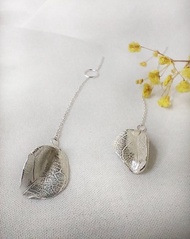 【自然葉脈系列--薄荷】耳環 不對稱 925純銀 薄荷葉 手作