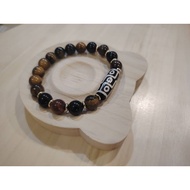●Handmade● 9 eyes Dzi + Tiger Eye Bead + Obsidian Diameter - 10mm Wrist Size ( 17cm )