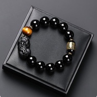 Lucky Pixiu Rosary Bracelet Natural Obsidian Bead Bracelet DIY Tiger Eye Stone Fashion Elastic Brace