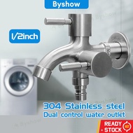 【Byshow】304 Two Way Tap Faucet Bathroom Toilet 2 Way Angle Valve Bidet Holder Spray Set Double Water Tap Multifunctional Stainless Steel Tap