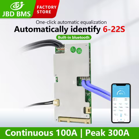 JBD BMS SP22S003 Lifepo4 6S-22S 24V/36V/48V 100A UART Integrated BT Smart BMS 8S 13S 16S 18S For Li-