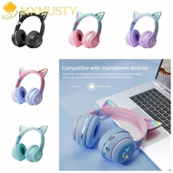 MXMUSTY Cat Ear Bluetooth Earphones, ABS Cat Ear Gradient Wireless Headphones, LED Light Headphones 