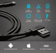 ZUS USB Charging Cable. Worlds First Kevlar Cable with Lifetime WarrantyAvailable in Micro USB Lightning and USB C types