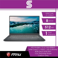 MSI Modern Laptops 15 A11MU-838MY Carbon Grey/Intel Core i7-1195G7 1.30~5.00GHz/8GB D4/512GB SSD/15.