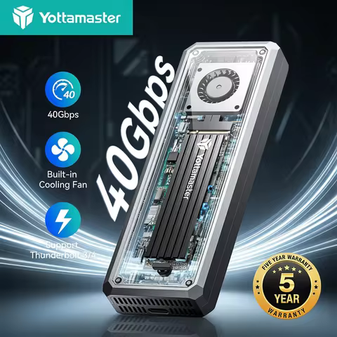 Yottamaster Transparent USB4 M.2 NVMe SSD Case 40Gbps Enclosure External Hard Drive Box Compatible T
