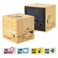 夏目友人帳 正版 桌上 方形 LED 木紋鐘 USB 數字 鬧鐘 溫度感應 木棉花 貓老師 貓咪老師 (A款)