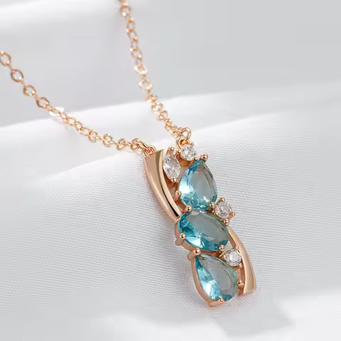 Wbmqda Fashion Blue Crystal Pendant And Necklace For Women 585 Rose Gold Color With White Natural Zi