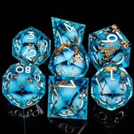 DND Dice Blue Liquid Core Dice Set with Metal Box, Handmade Sharp Edge D and D Polyhedral Dice for u