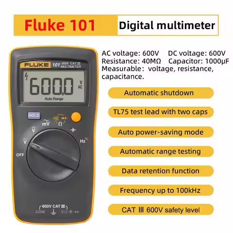 Genuine Fluke 101/101 Kit Digital Multimeter Auto Range CAT III 600V Professional Electrician Measur