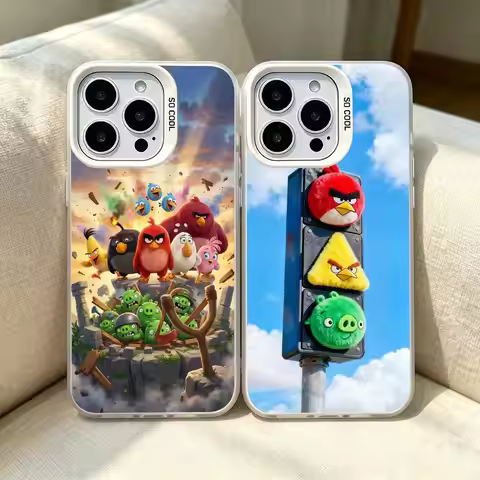 BIRD Game A-Angry-y B-Bird Phone Case For iPhone 11 12 13 14 15 16 17 Pro Max Plus white silver Phon