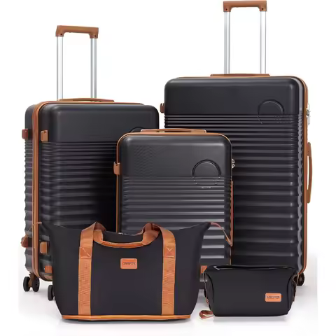 5 Piece Hardside Luggage Set ABS PC Spinner Suitcase TSA Lock 22x14x9 Airline Approved Carry On with