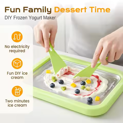 Household Ice Cream Maker Pan with 1 Scraper Instant Rolled Ice Cream Maker DIY Sorbet Frozen Yogurt