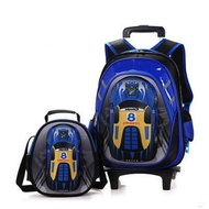 3D Car Back to School Kids Trolley Backpack Students School Bag 2 wheel 6 Wheel