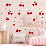Acrylic Mirror Wall Stickers Decor Cherry Wall Decal Fruit Wall Sticker Peel and Stick for Kitchen Dining Room Self Adhesive Mirror Tile Decals for Kids Baby Bedroom Nursery Living Room Decorations