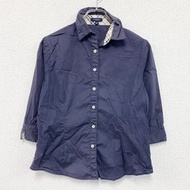 古著BURBERRY LONDON London 七分袖襯衫，Nova 格紋，藏藍色，M 碼