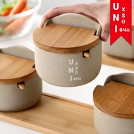 Unixso Ceramic Kitchen Spice Set Ceramic/ Bamboo/ Bamboo/ Aesthetic Wooden/ | Seasoning Jar | Salt P