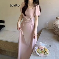 Lovito Romantic Plain Frill Dress for Women LNE40473
