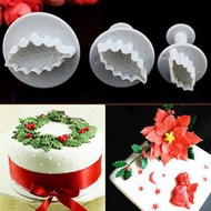 CK459 HOLY LEAF IVY plunger 3PC fondant LEAVES CHRISTMAS PETAL MOLD ICING CAKE DECORATION ART CRAFT 