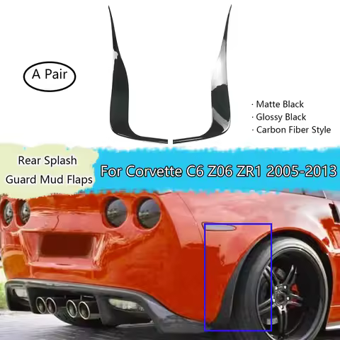 2PCS Car Side Rear Splash Guard For Corvette C6 Z06 ZR1 2005-2013 Body Kits Glossy Black Carbon Fibe