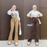 SICANTIK JEANS - K2 75432 Utra Highwaist Cutbray Long Pants Women's Bootcut Jeans Cream Brown Long
