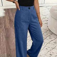 Women's Solid Color Textured Fabric Casual Loose Pants, Vacation Leisure Trousers Buissness Casual W