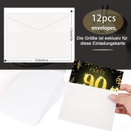 12 pcs. Black Gold Birthday Invitations for 16th/18th/20th/30th/40th/50th/60th/70th/80th/90th. Birth