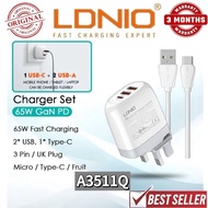 LDNIO A3511Q 65W Charger Set 65W Fast Charging Charger Adapter Set Wall Plug LDNIO Charger Adaptor S