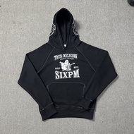 6PM Street Embroidered Pattern Pullover Hooded Sweatshirt Fleece Lining Sports Casual Men Women