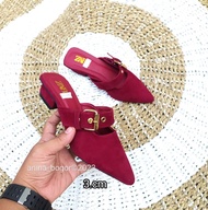 Sepatu heel mules wanita motif tali gesfer/sepatu selop heel wanita terbaru dan kekinian