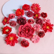 【Aesthetic Combination】21 PCS Different Artificial Flower Heads Silk Flower DIY Christmas Gift Wreath Hairpin Brooch Xmas Wedding Party Home Decor