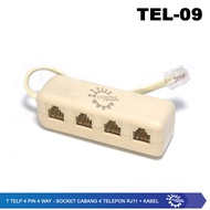 T Telp 4 Pin 4 Way - Socket Branch 4 Telephone RJ11 + Cable