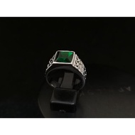 Stainless steel 8×8mm green colour stone men's ring!cincin batu lelaki