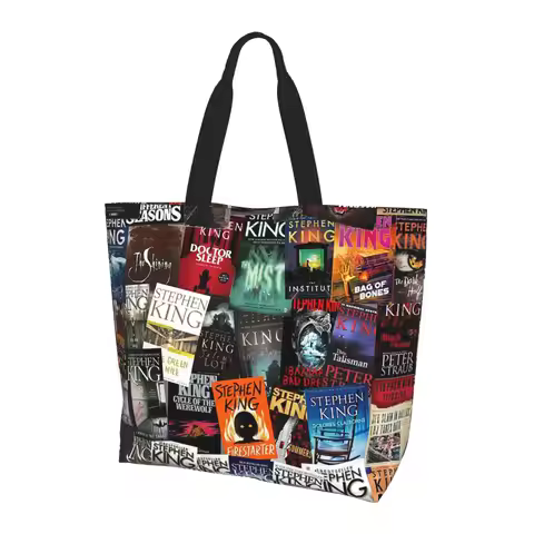 Stephen King Book Covers Horror Bookworm Shopping Tote Bag Canvas Large Capacity Shoulder Bags Shopp