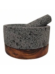 Molcajete de Piedra Volcánica con Base de Parota - Calli 8" Base Gruesa