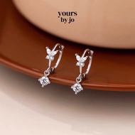 Yours by Jo S925 Sterling Silver Butterfly Diamond Zirconia Dangle Hoop Earrings
