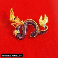 Inspire Jewelry เข็มกลัดพญานาค งานลงยาฝังเพชร ตัวเรือนหุ้มทองแท้ 100% 24K  นำโชค เสริมดวง สวยหรู