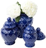 8 Oak Lane Textured Ginger Jars, 3 Sizes, Pink, Light Blue, Navy or White, Ceramic, Home Decor Vase 