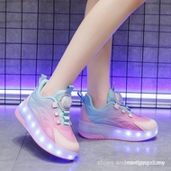 Heelys Double Wheel led Women's Shoes, Flashing Shoes Women's Shoes, Low-Cut Leather Shoes, Parent-C