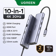 UGREEN USB C Hub 10 in 1 Type C Hub with Ethernet 4K USB C to HDMI VGA PD Power Delivery USB 3.0 Por