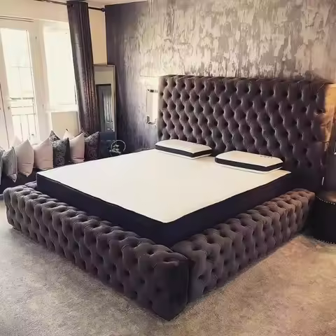 Deluxe Bedroom Furniture Set Deluxe King Bed Classic Upper Set Diamond Tufted Platform Bedroom Bed F