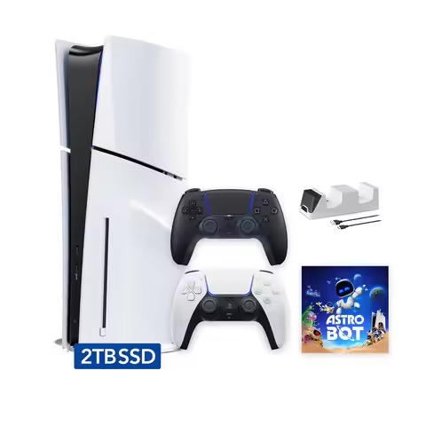 PlayStation 5 Slim Disc 2TB SSD ASTRO BOT Bundle with Two Controllers White and Midnight Black DualS