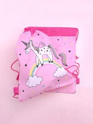 Mochila con forma de unicornio y flor de dibujos animados, bolsa de regalo portátil para niños, bolsa de almacenamiento, 2 piezas