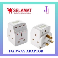 Selamat SA-32 Sirim 3 Way Multi-Adaptor With LED Switch 13A Fuse Adapter Plug Kepala Plug Socket