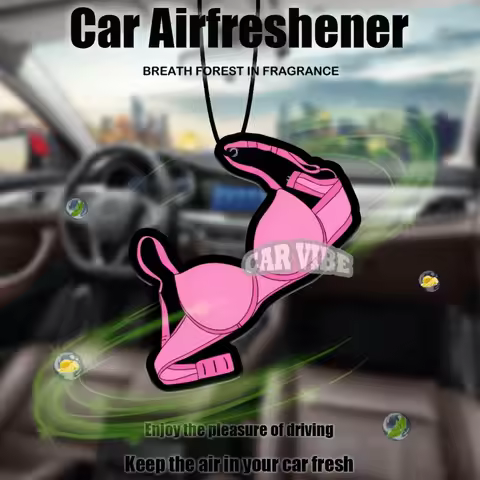 Pink Bra Car Freshener Pendant — Lingerie Style Scent Strip for Mirror & Vent, Home Office Decor, Cr