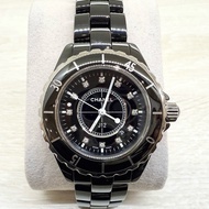 CHANEL黑色陶瓷12點鑽石英錶J12 33mm