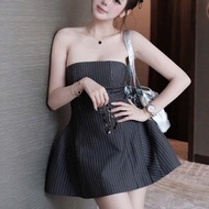 Luxurious black dress, beautiful women's dress, striped bustier dress, pretty flared skirt 810(Z6) N